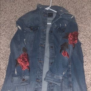 Rose embroidered jean jacket